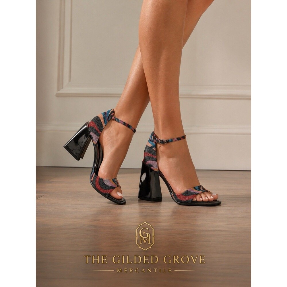 Gianni Bini Block Heel Sandals Pink Multicolor Heels Retro Womens Size 9 NEW!